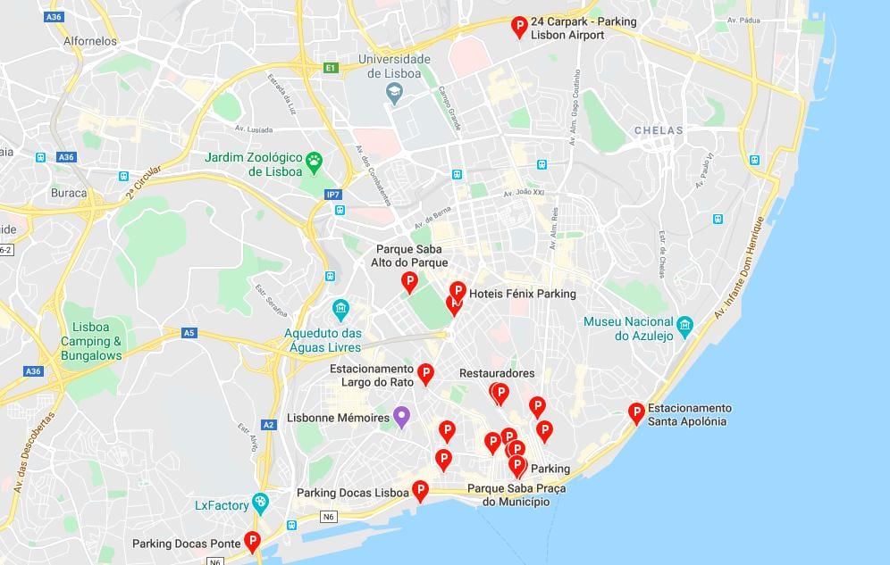 карта Лиссабона парковка 