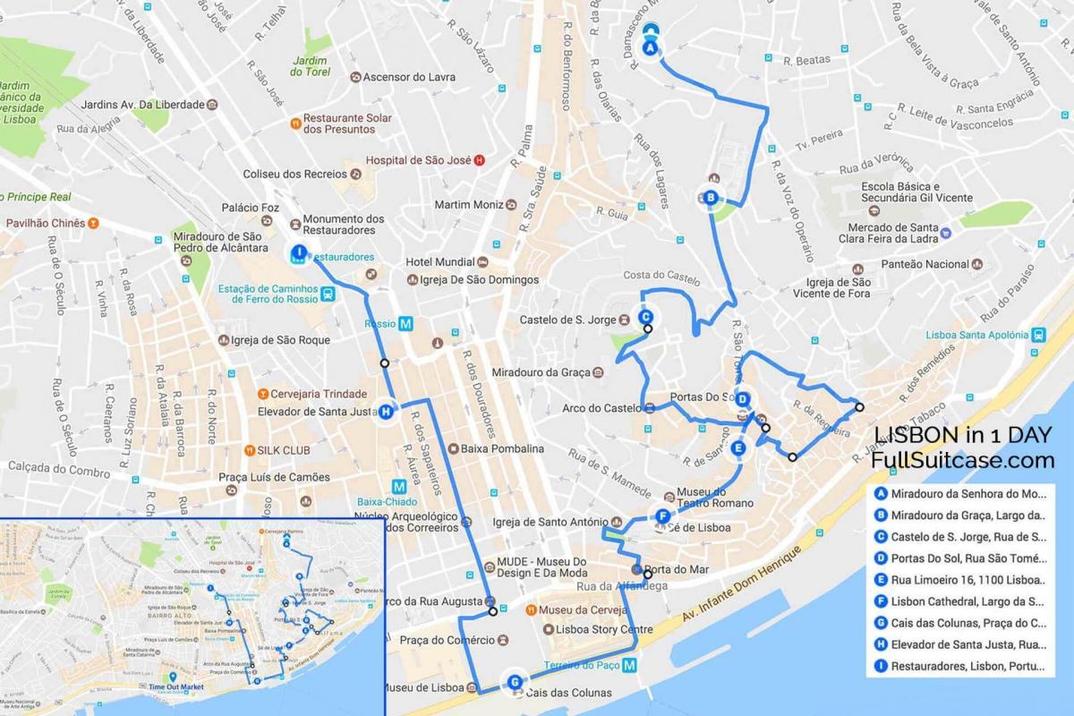 пешеходная экскурсия по Лиссабону карте