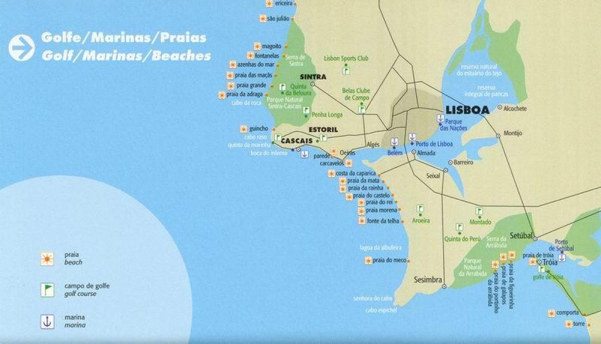 карта Лиссабон пляжи