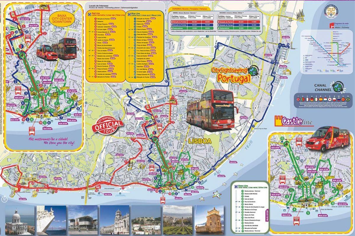 Лиссабон-хоп-хоп-офф автобус маршрут на карте